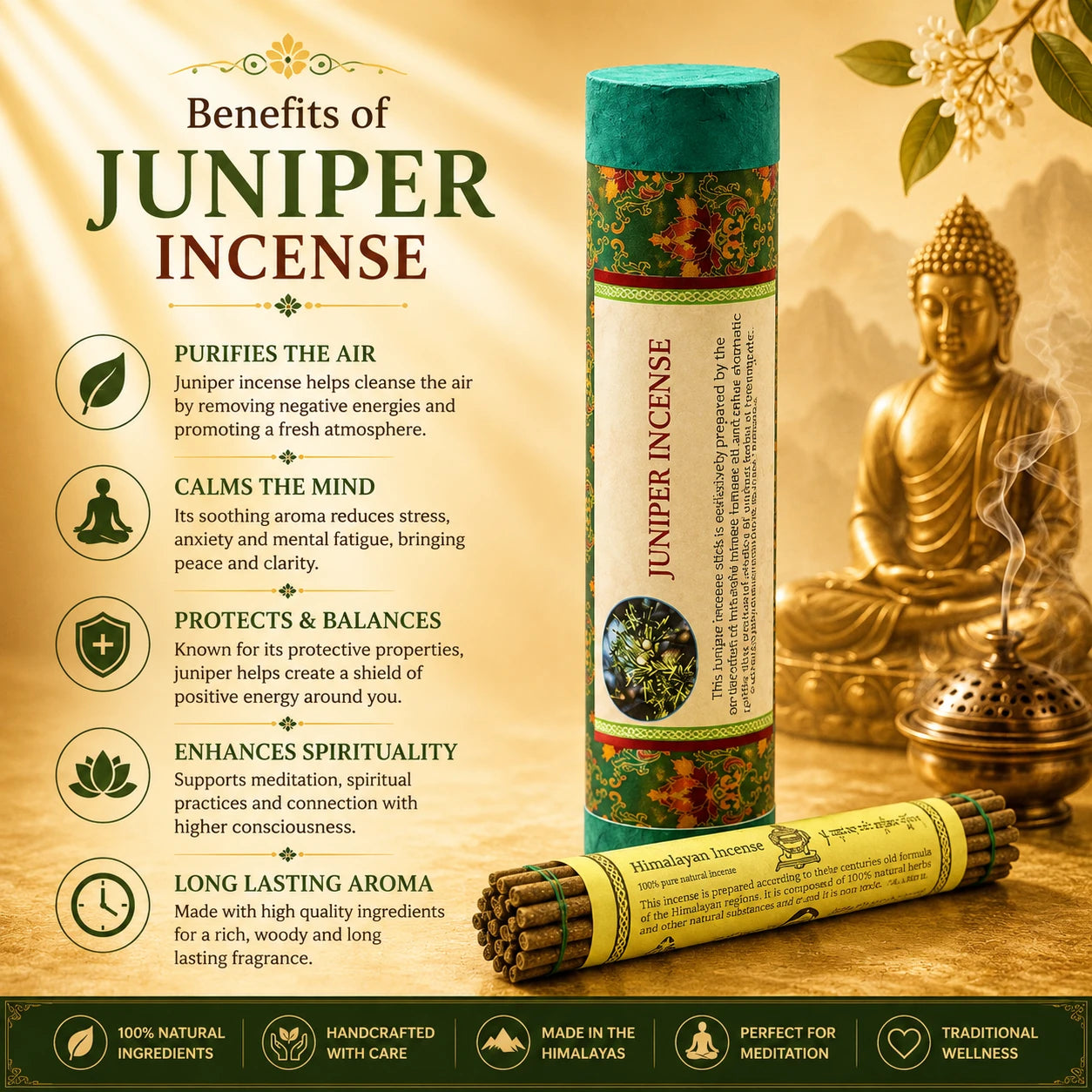 Benefits of juniper incense for a fresh ambience, meditation, relaxation and lasting fragrance