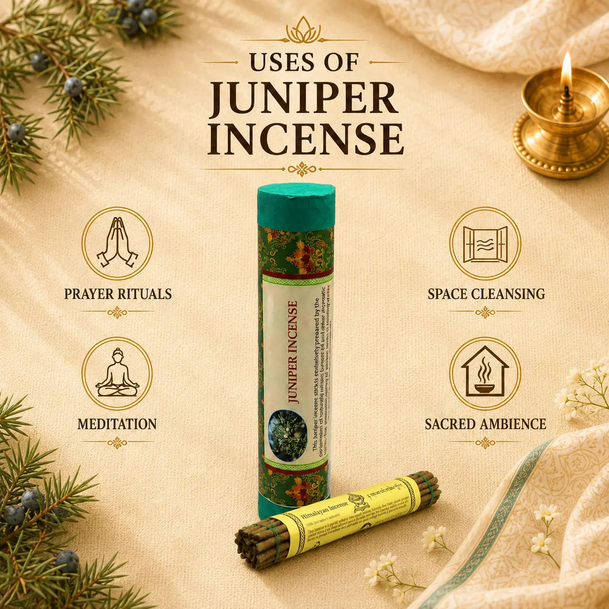 ses of juniper incense for prayer, meditation, space cleansing and sacred ambience