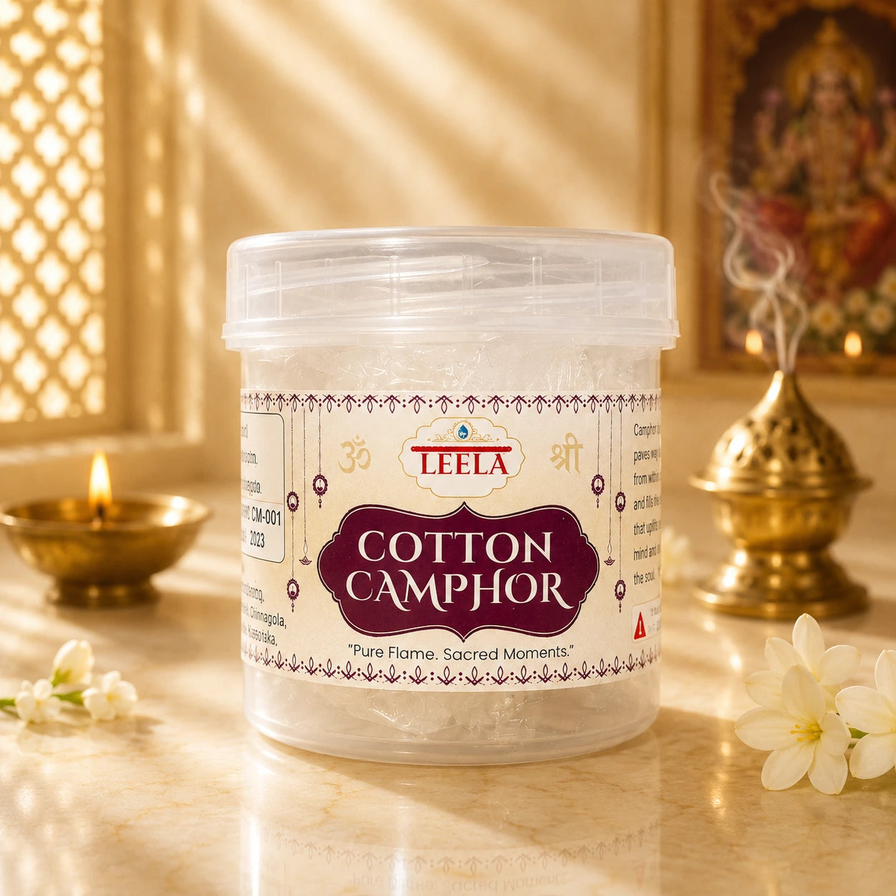 Leela Cotton Camphor 10 g for lighting during daily puja and aarti