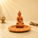 Leela Handmade Terracotta Buddha Incense Holder with lotus-shaped ash-catching plate
