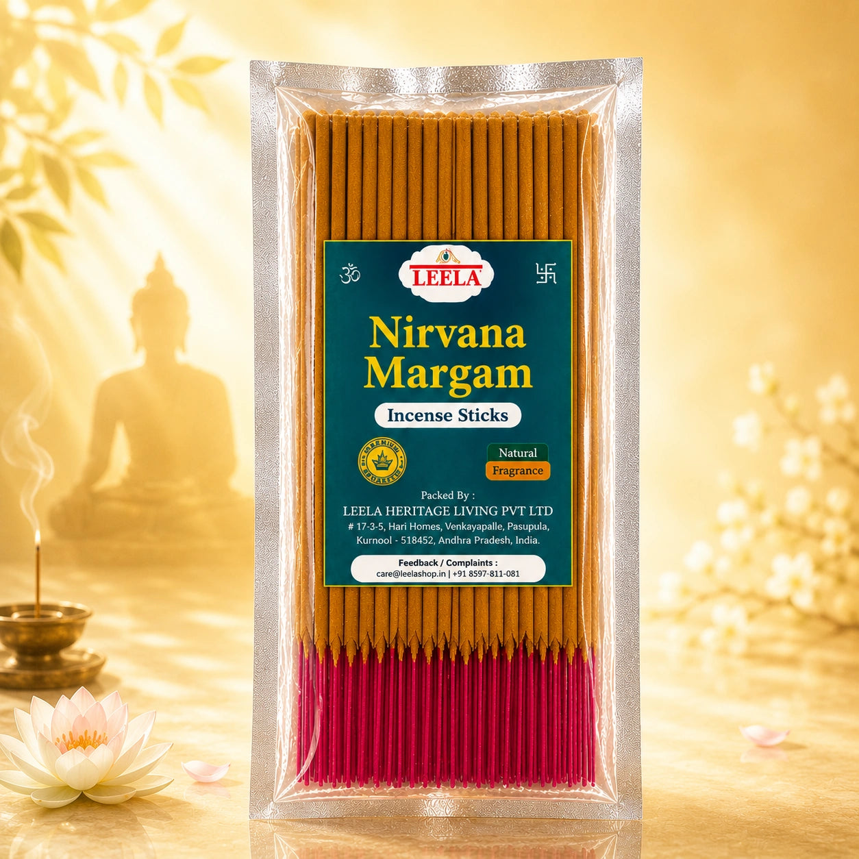 A package of Leela Nirvana Margam incense sticks for daily puja and aarti