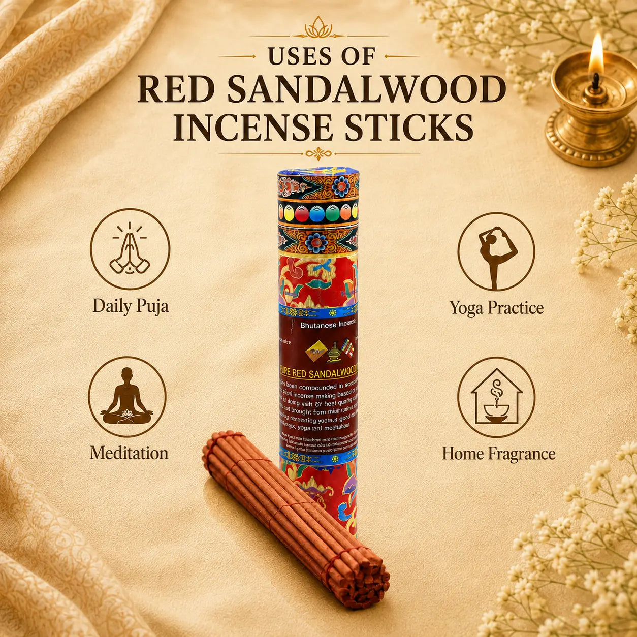 Leela Pure Red Sandalwood Incense Sticks Uses for Daily puja and aarti
