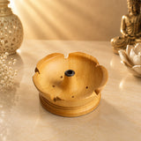 Leela Tashi Lama wooden incense burner with a lotus-shaped bowl, central holder and multiple ventilation holes