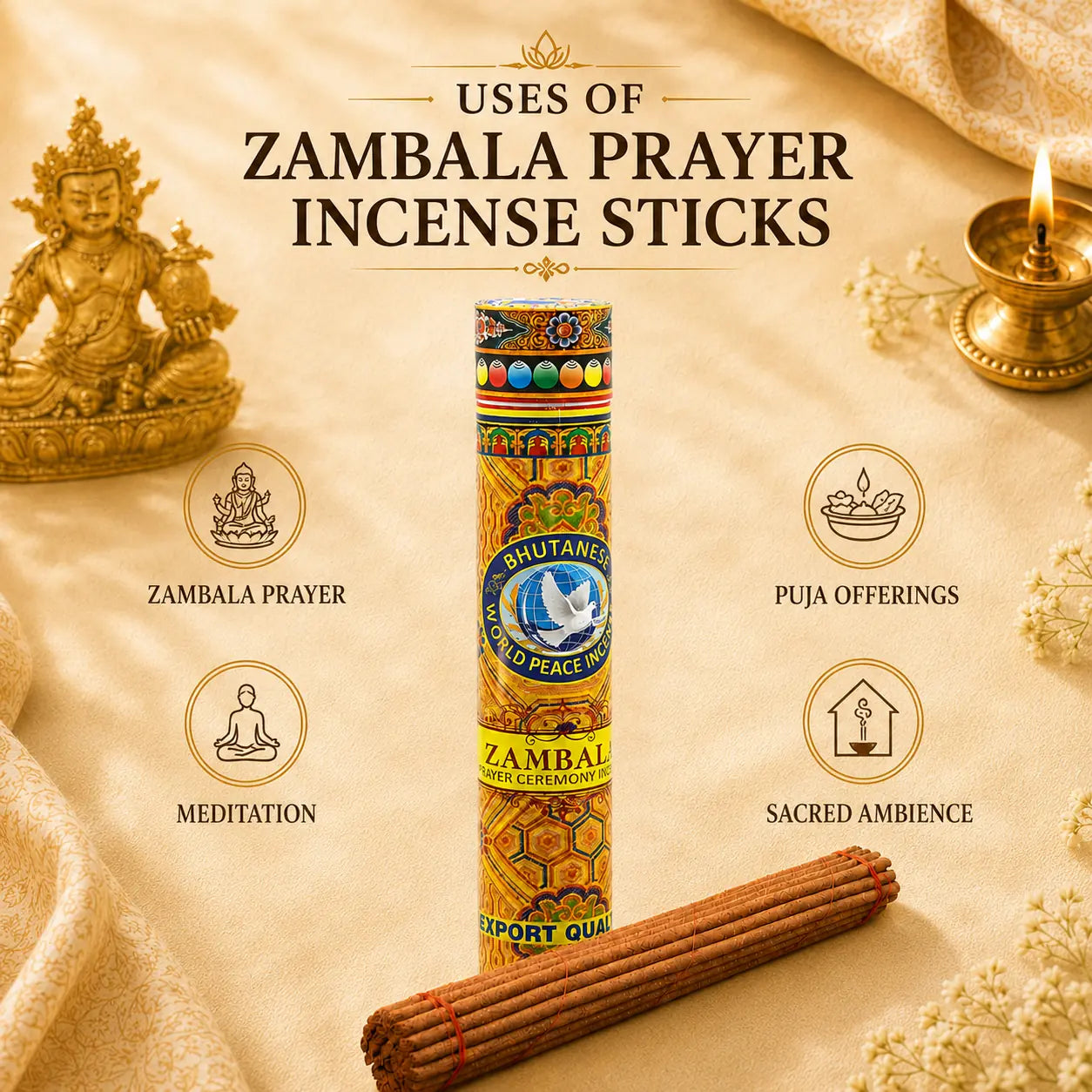Leela Zambala Prayer Butanese World Peace Incense Sticks for zambala prayer, meditation, puja offering and sacred ambience